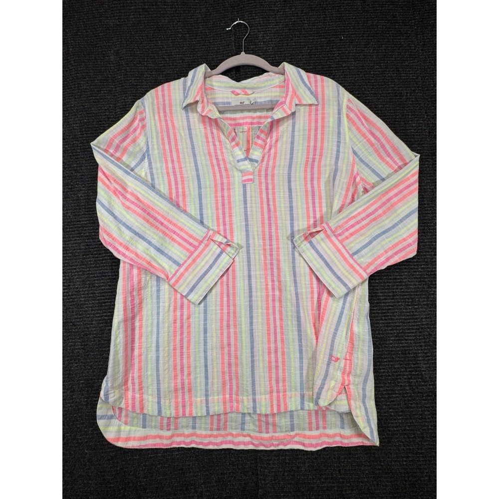 Vineyard Vines Women's XL Pastel Neon Striped Long Sleeve Tunic Popover Top